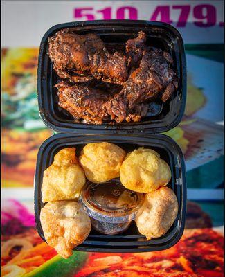 Award Winning Spicy Jerk Wings
Trini Pholourie Fritters w Tamarind Dip