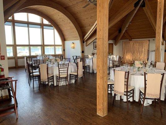 Beautiful cedar lines the walls and ceiling