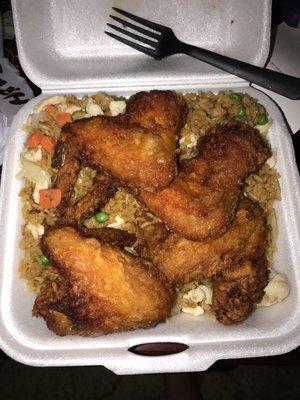 Chicken wings and chicken fried rice