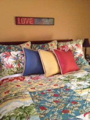 This is the bedding we bought today! So pretty and fresh! Great place and very helpful! Loved Steven!