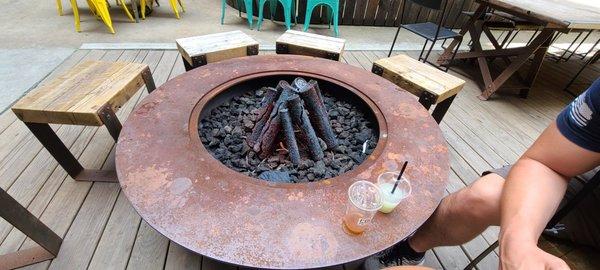 Fire pit seating area in front