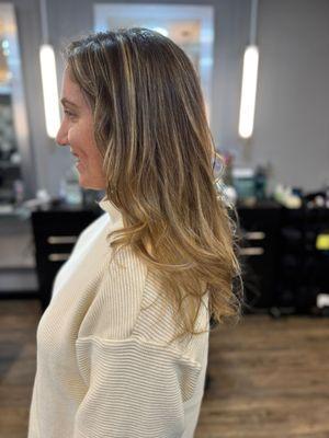 Balayage, highlights, haircut, haircut with layers, face frame, toner, glaze