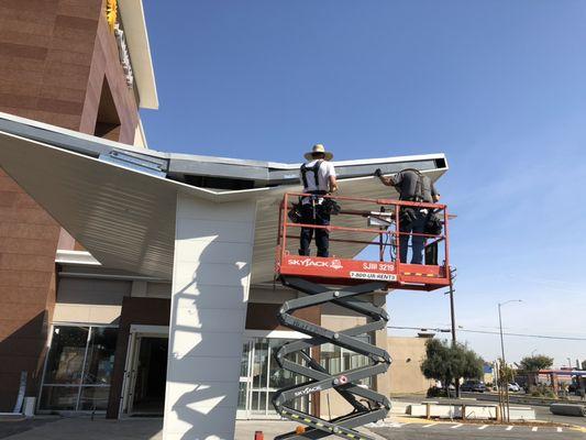 Finishing up custom fabricated sheet metal trim work at the new Madera La Quinta 10/31/18.