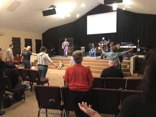 Conference with Robby Dawkins who is seated in the front right in this photo. The pastor is to the left. He and Robby look similar :-)