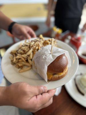 This is their cheeseburger. Freshest beef with the most tasty truffles fries. The cook on the meat came out just perfect!