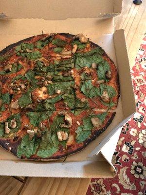 Pieces~ (Digging Domino's Vegan Options Plus They Use Fresh- Not Canned Mushrooms. But It's Burnt For A Thin Crust @_@