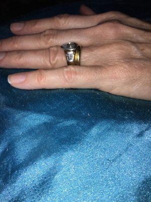 My wife's custom engagement and wedding ring 21 years later!