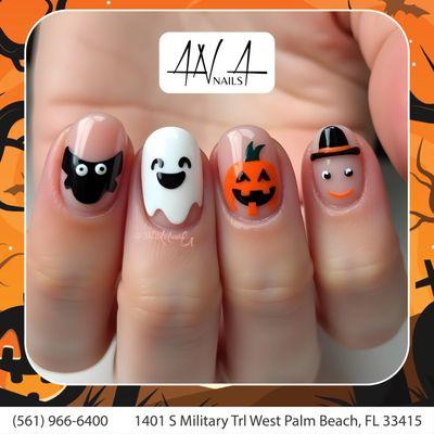 Witchy nails, anyone? Embrace the magic of Halloween with dark and mystical designs at our salon. ‍