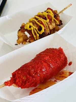 Hot Cheeto half and half corndog and potato all cheese corndog