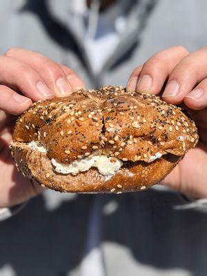 Everything bagel with cream cheese