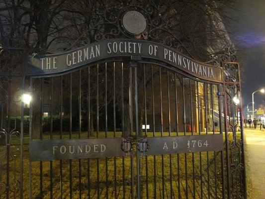 German Society gate at night