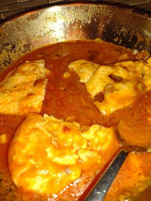 Chicken Cutlets being Deglazed with Portabella Mushrooms, Garlic & Sweet Marsala Wine.