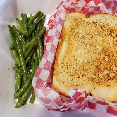 Brisket grilled cheese - substituted chicken (they were out of brisket) and hold the pimento cheese. With a side of green beans.