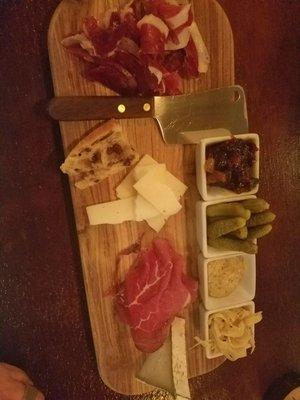 LOOK!! Duck Proscuitto, Volpi Bresaola, Bermuda Triangle cheese, & Chevre blue - normal accoutrements but also including pickled fennel.