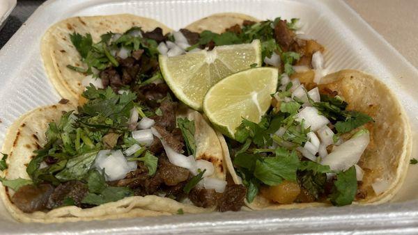 Tacos: carne asada and al pastor