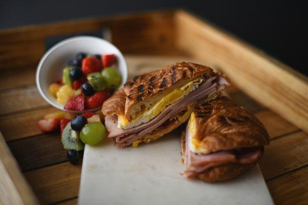 Breakfast Sandwich with fresh fruit