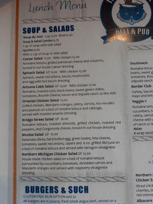 Menu. Soups rotate daily.