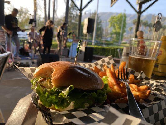 Diablo burger, Fries, Beer, and Cover This Band!