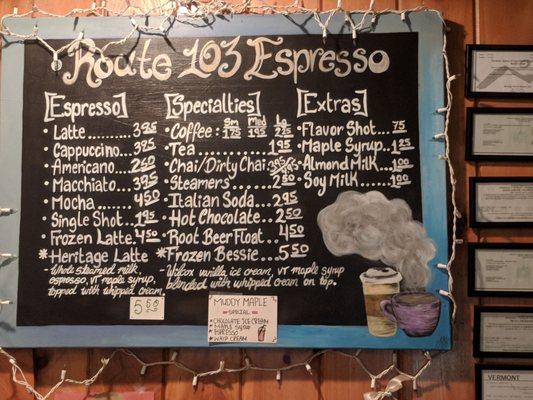 Coffee menu