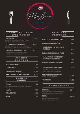 Pa' Los Boricuas Food Truck * Menu