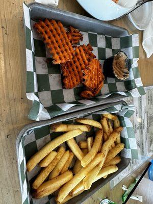 Sweet potato fries and regular fries as they arrived