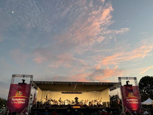 Pretty sunset, moon, and beautiful music