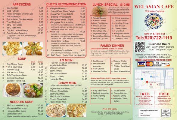 Wei Asian Cafe menu