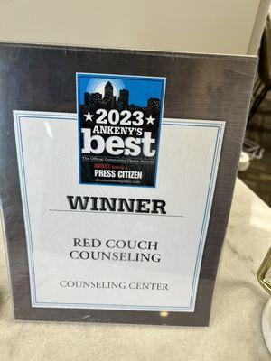 Last week 26,000 Ankeny residents voted Redcouch counseling Best of Best mental health counseling office!