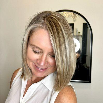 highlights, glaze, haircut and style.