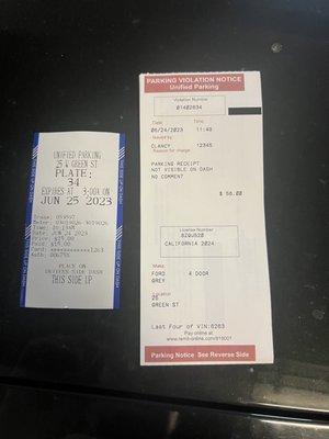 Paid parking receipt