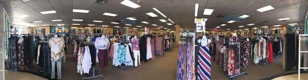 Great selection of women clothes for all sizes, shoes, jewelry and accessories. They have new inventory twice a week.