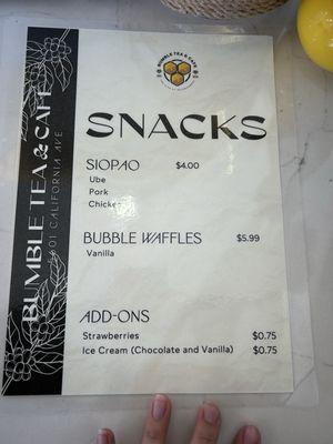 Snack menu