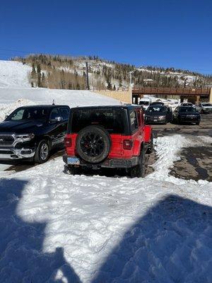 Parking lot of Georg's and the bridge you can ski across.