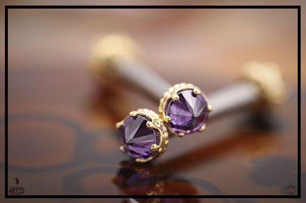 Gold and reverse set genuine amethyst