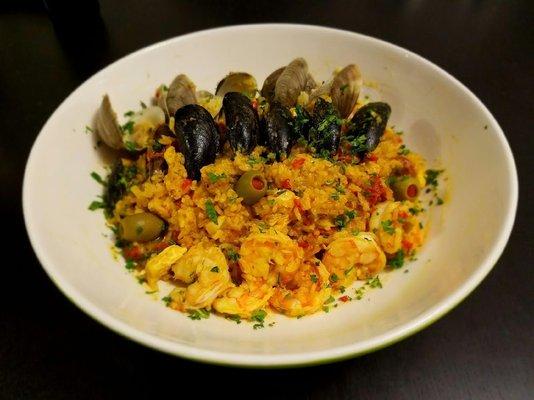 Chicken, Chorizo Sausage, Shrimp, Clams, and Mussels Paella for Two