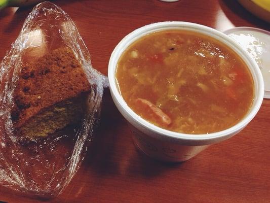 Kielbasa cabbage soup and cornbread