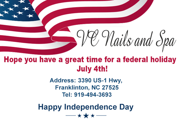 Happy Independence Day from VC Nails and Spa