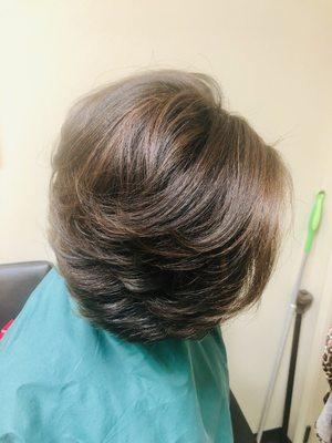 Layered Bob with natural brown highlights