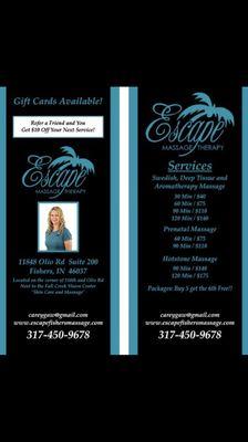 Escape Massage Therapy info.  Check it out!