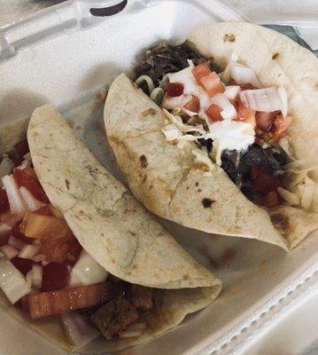 Chicken and beef tacos