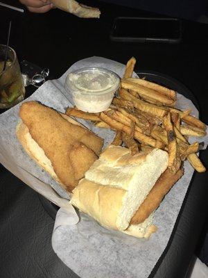 Fish sandwich special with fries.