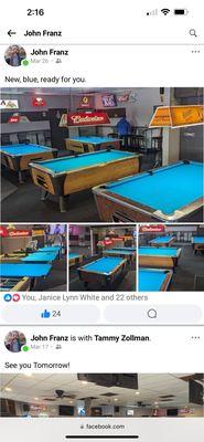 Recovered pool tables