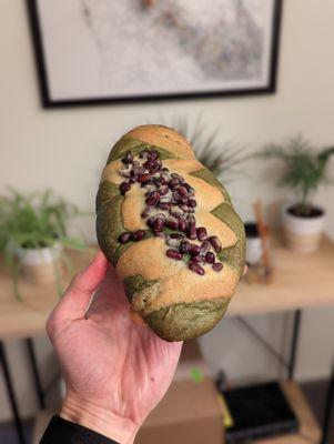 1/14/21 - Green Tea Red Bean Soft Bun. One of the more interesting items. Actually tasted like green tea. Beans were extra chewy.