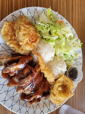 Teriyaki chicken and tempura plate