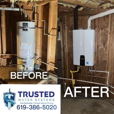 Navien tankless replacement of 50 gallon Bradford White water in the basement