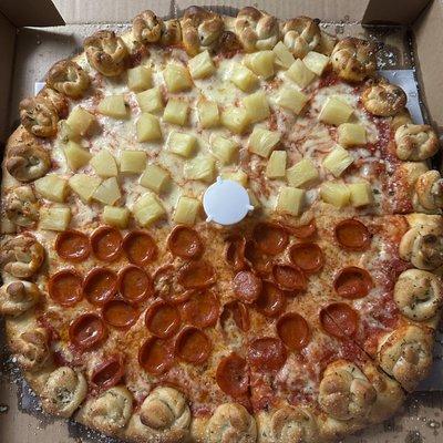 Garlic Knot Crust Pizza with Pepperoni and Pineapple