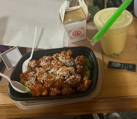 Sesame Chicken Thai Fried Rice Bubble Milk Tea