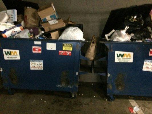 The recycling bins are overflowing all the time, but they get $ from a neighboring business who dumps their stuff in with ours!