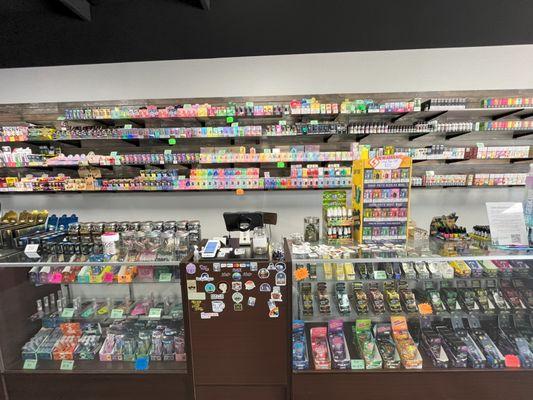 Front of the register, where you can see the large variety of products!