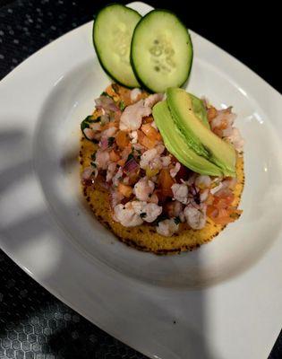 Shrimp ceviche tostada